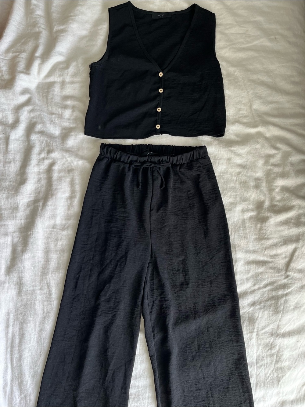 Black Wide-Leg Pant Vest Set